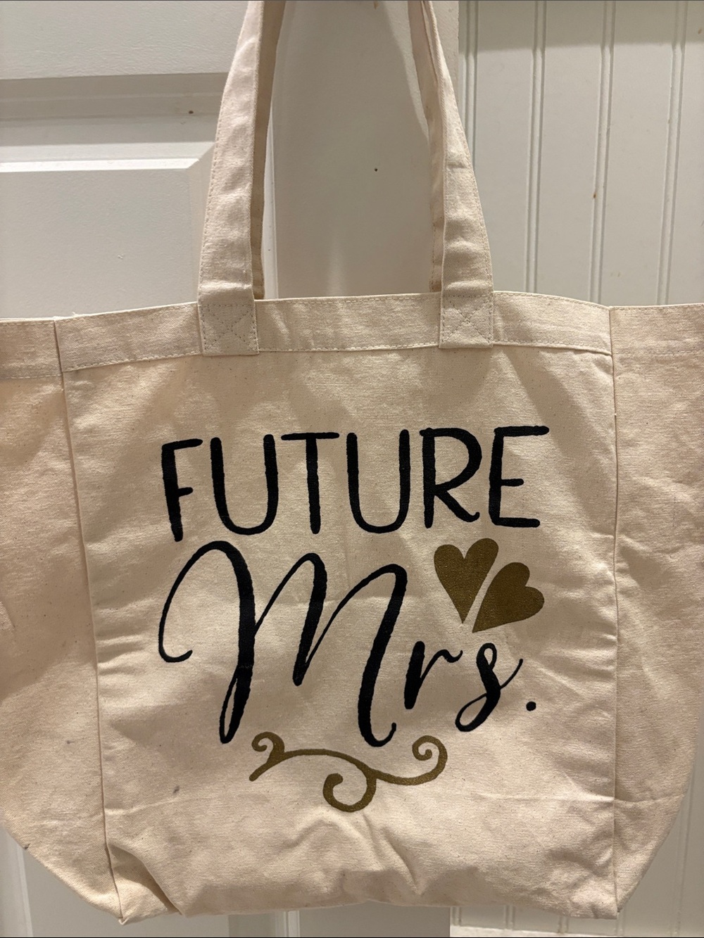 Canvas 'Future Mrs.' Tote Bag - Cream with Black & Gold Print